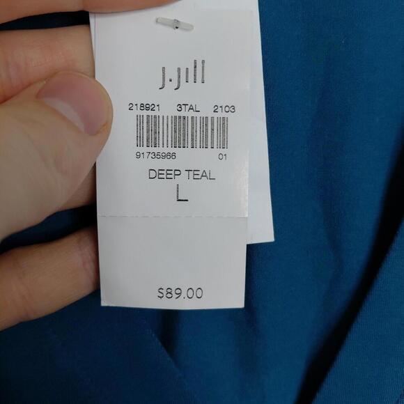 J Jill Top Womens Large New One Button Deep Teal Wearever Mature Stretchy Tunic - Picture 8 of 11